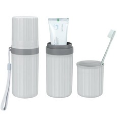 Mulbozy 여행용 칫솔 홀더 대형 여행용 칫솔 컵 케이스 휴대용 여행용 칫솔 치약 메이크업 보관 출장 캠핑 학교용 - 핑크, 스타일 C-그레이