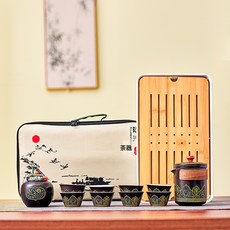 公司年會禮品商務套裝青花汝窯便攜旅行茶具功夫茶具整套logo, 1個, 1L, 古韻黑色旅行茶具:如圖