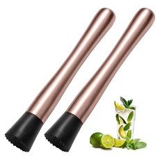 20.3cm(8인치) 스테인리스 스틸 칵테일 머들러 및 믹싱 스푼 홈 바 도구 세트 2개 - 맛있는 모히토 올드 패션/민트 줄렙/기타 과일 기반 음료 만들기 (골드 및 실버), 로즈골드