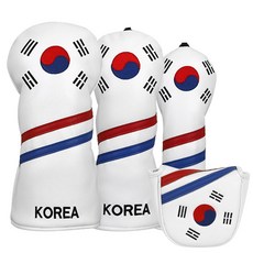 국가대표 태극기 헤드커버 4종세트 (드라이버 우드 유틸 말렛퍼터), 화이트