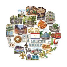 [ 940431 ] 네이비 피오니 재지 뉴올리언스 여행용 스티커 (28개) - 매우 쉬움 NOLA 미국 도시 테마 휴가 스크랩북 저널 여행 가방용, [ 940431 ] 네이비 피오니 재지 뉴올리언스 여행