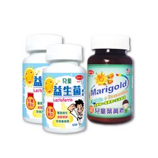 得意人生 兒童益生菌(60錠)*2+兒童葉黃素嚼錠(90錠)*1 學齡孩童保健組, 1個, 兒童益生菌*2＋兒童葉黃素*1