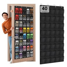 40개의 대형 메시 포켓 오버 더 도어 신발 오거나이저 도어용 걸이식 신발장 Hualleko 신발 정리함 행거 대용량 신발 보관 홀더 튼튼한 부직포 원단 - 20쌍 보관, 블랙