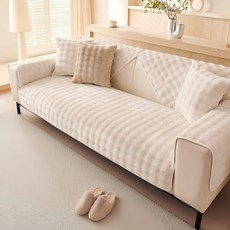 Mosashoe 소파커버 통세탁 프렌치 토끼털 극세사 쇼파패드 논슬립 미끄럼방지패드, 크림 화이트, 1개