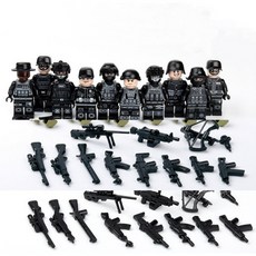 積木人偶套裝 相容樂高 黑衣部隊 迷彩野戰兵 陸軍警察積木公仔 激發無限創意, 10個, 黑衣部隊(送武器)隨機一款, 黑
