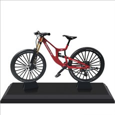 미츠케 NEW 1:8 스케일 다이캐스트 산악 자전거 모델 메탈 합금 핑거바이크 충격흡수 시뮬레이션, 1개, 레드+받침대