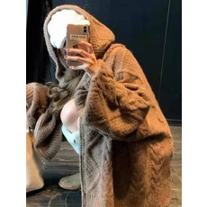 스웨터 여성 느슨한 후드 긴 니트 카디건 코트