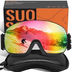 Suoso 남성 및 여성용 스키 고글 김 서림 방지 눈/스노보드 고글 청소년 성인용 UV400 보호, C03-블랙 프레임 레드 렌즈/성인용