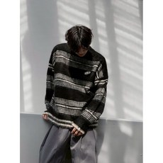 PANDA秋冬新款小電繡條紋毛衣，柔軟舒適，時尚百搭, 黑,M, 1個