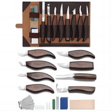 치즐 가죽공예 나무 조각 키트 15PCS 도구 손 칼 세트 초보자를위한 파일 스푼 Whittling 목공 DIY, [01] 옵션1