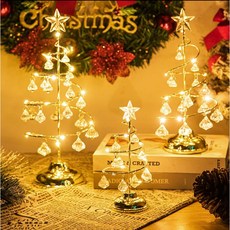 【蔚蘭】聖誕水晶燈 聖誕節裝飾燈 螺旋聖誕樹燈 氛圍感聖誕擺件 拍照超出片 家用簡約氛圍燈 大號/中號/小號 暖/白/彩, 彩光,大號【33*13cm】, 1個