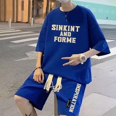 韓系男生運動套裝，短袖T恤短褲兩件套，夏季籃球服休閒潮流