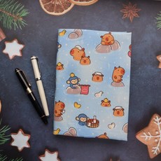 水豚猴子泡溫泉 可調式布書衣 護照包, 1個