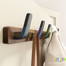 胡桃木櫸木掛鈎免打孔門後掛衣架壁掛進門玄關衣服帽掛衣鈎, 1個, .超強承重3鉤,黑胡桃*無異味*不傷衣