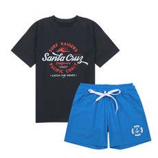 min54 Kids Junior Short Sleeve Rash Guard+Board Short Set LE23-514 Loose Fit Swimsuit 8~17歲