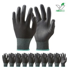 한우 PU손바닥코팅 작업장갑 피유 팜코팅 양손세트, 10개, 블랙 M사이즈