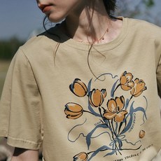 100% 순면 반팔 티셔츠 여자, 카키[순면], XL, 카키