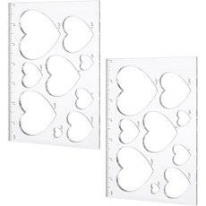다기능 아크릴 드로잉 스케일 자 페인팅 스텐실 하트 패턴 12x18cm 2개
