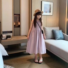 DIU 女童薄款純色連衣裙中大童夏季新款洋氣時髦氣質公主裙子