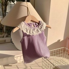 女童 背心 韓版 卡通 上衣 兒童裝 花邊領 薄款 無袖 外穿