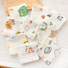 純棉紗布口水巾 嬰兒方巾, 1個, 隨機花色一條