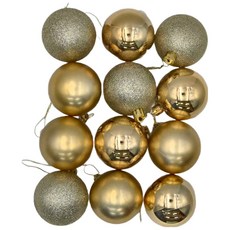 亮霧粉球 亮面霧面裝飾球 6cm 12入 聖誕裝飾, 金色, 1組