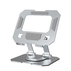 360度旋轉全金屬碳素鋼平板支架，防滑穩固，多角度可調，適用於4-16英吋平板電腦, 銀色, 1個, 無