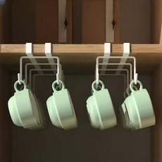 주방컵걸이 철제 벽걸이 물컵건조대 주방용품 무타공 머그컵걸이 8구, 흰색, 2개