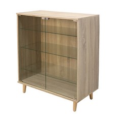 BuyJM 加深40cm四層低甲醛LED燈強化玻璃可堆疊實木腳寬80cm展示櫃/玻璃櫃/收納櫃/公仔櫃, 漂流木色