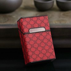 熱賣20支裝皮革煙盒 防壓磁吸個性創意收納盒 便攜防撞防潮香菸盒, 大潮紅色gg紋, 1個