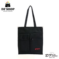 DF BAGSCHOOL 戶外休閒多口袋輕量牛津布肩背包 托特包, 黑色