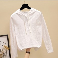 여성 후드티셔츠 봄가을 대나무면 긴팔 후드티