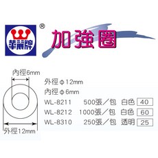 華麗牌 WL-8212加強圈 (1000張/盒), 白, 1盒