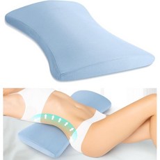침대용 요추 지지 베개 – 편안한 허리 지지를 위한 냉각 커버가 있는 메모리 폼 옆 등 배 수면자를 강화 침대 소파 자동차용, 60x26x5.5 cm, 파란색