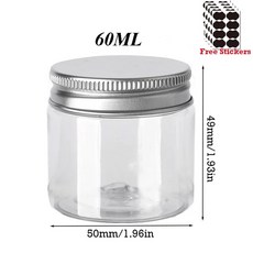 50 30 50 60 100 뚜껑이있는 항아리 샘플 저장 80 150ML 120 용기 냄비 플라스틱 페이스 알루미늄, 50pcs-60ml
