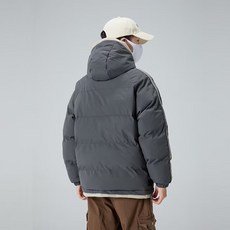 情侶款連帽羽絨服 - 黑色米白保暖短款棉服外套