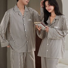 레베로프 긴팔 파자마 여성 남성 잠옷 세트 커플 홈웨어 250730