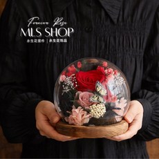 MLS SHOP 永生花玻璃罩 玫瑰, 【送禮盒禮袋】玫夜蝶織