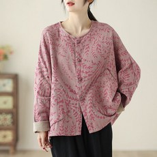 ORZQU 봄가을 여성 패션 트렌디 루즈핏 캐주얼 숏 셔츠형 가디건 긴팔 숏 개량 한복 프린트 스냅 디자인 상의 아우터