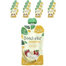 Beech-Nut 브랙퍼스트 요거트 12개월 이상 바나나 및 딸기 파우치 12개 각 99g(3.5oz), BeechNut브랙퍼스트요거트12개월이상바나나및딸기파우, 99g