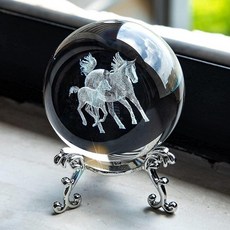 HDCRYSTALGIFTS 60mm 3D 레이저 각인 말 크리스탈 볼 문진 유리 동물 조각상 장식 풀 스피어 새해 선물 여성용 홈 테이블 장식