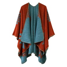 Urban CoCo 판초 망토 여성용 컬러 블록 숄 랩 앞쪽 트임 시리즈 1-카키 One Size 142297, 시리즈 24-오렌지