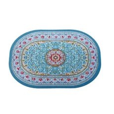 112 스케일 인형 집 카펫 놀이 장식 바닥 깔개 꽃 패턴 매트 액세서리, 1세트, light blue-oval