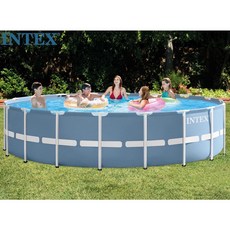 INTEX 10尺灰色圓形管架游泳池 305*76cm, 1個, 水池