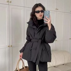 jieve 여성 겨울 심플 벨트 단추 숏 패딩 점퍼 따뜻한 캐주얼 패션 SZ092821