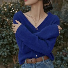 코발트블루 가디건 파란색 하늘색 파랑색 버건디