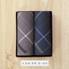手帕 2024 紋草 長輩可用 男士手帕 提帕 柔軟 全棉 吸汗 英倫風, 1個, 愛格禮盒 咖+藍