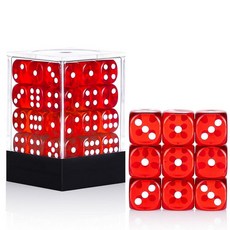 해외 Handan 24팩 16MM 6면 주사위 세트 반투명 색상 D6 게임 Yahtzee Bunco 또는 교육 수학을 위한 표준 휴대용 파우치 포함옐로우 미국매장정품+ 1723, 반투명 레드.