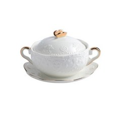 클래식 뚜껑 스프볼 요거트볼 손잡이 시리얼 브런치 디저트 그릇 접시 세트, 화이트세트 × 1개