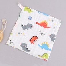 六層紗布口水巾方巾小方巾：柔軟吸水、多用途寶寶手帕、兒童洗臉巾、幼兒園必備, 1個, 49-三角箭龍【30*30】, 白色